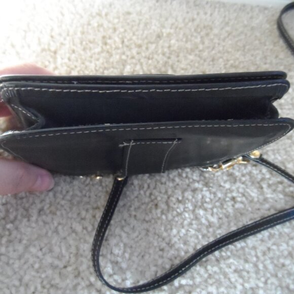 Rochelier Wallet Genuine Leather Straplet Black Card Holder Change Pocket Zipper - Picture 10 of 15